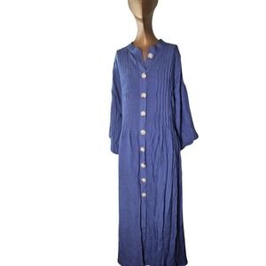 Mare Mare x Anthropologie Slate Blue Pleated Balloon Sleeve Dress Size L Maxi